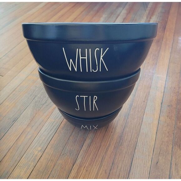 Rae Dunn Mixing Bowls Whisk Stir Mix Black Artisan Collection #213 Dimple 3/3 - Picture 1 of 6